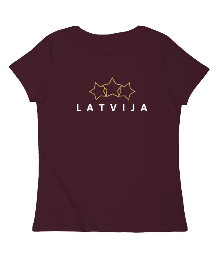 Sieviešu t-krekls ar uzrakstu "Latvija 3 zvaigznes"