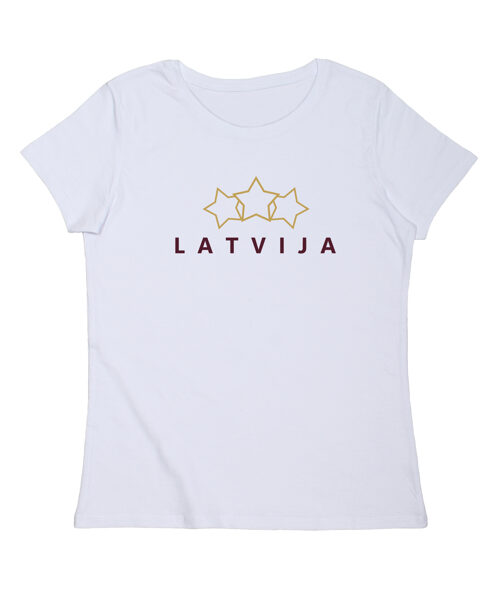 Sieviešu t-krekls ar uzrakstu "Latvija 3 zvaigznes"